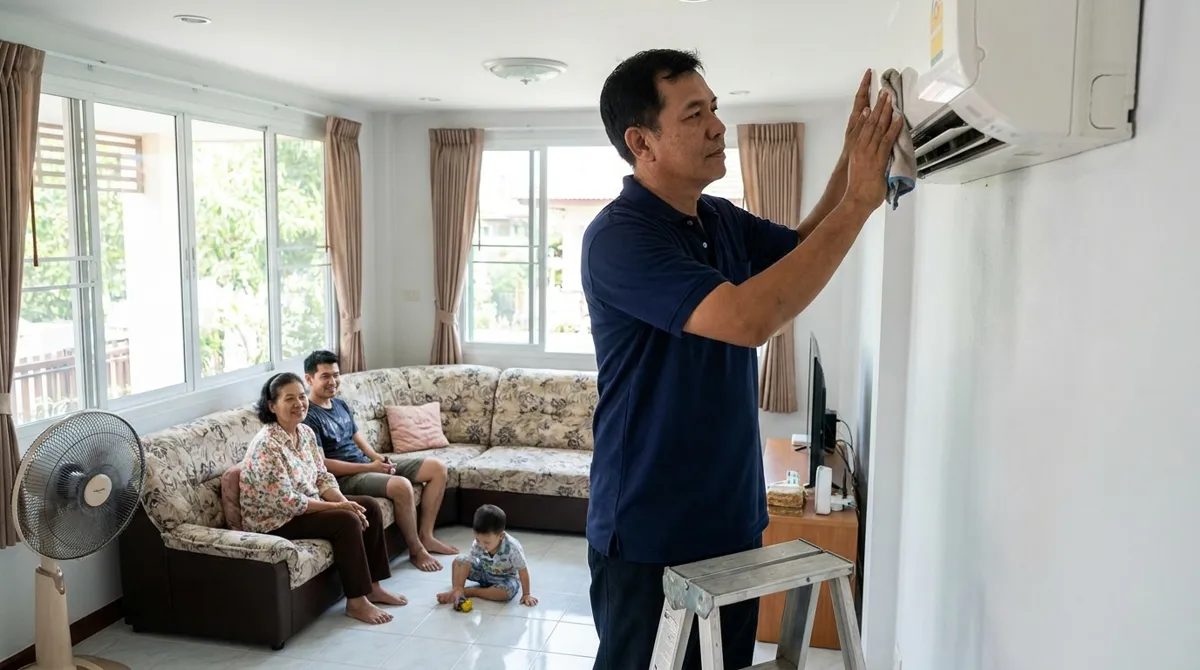 ช่างล้างแอร์ให้ครอบครัวก่อนหน้าร้อน อุดรธานี