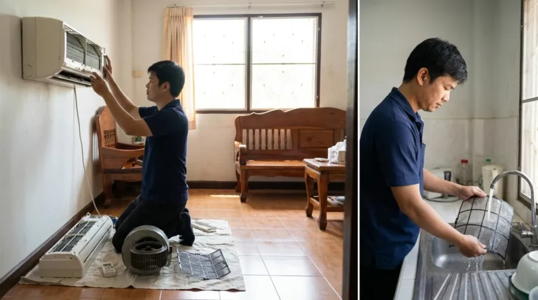 เปรียบเทียบล้างแอร์ใหญ่ถอดชิ้นส่วน กับล้างแผ่นกรอง