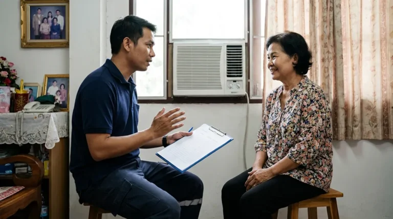 ช่างแอร์อธิบายค่าบริการล้างแอร์ให้ลูกค้า อุดรธานี